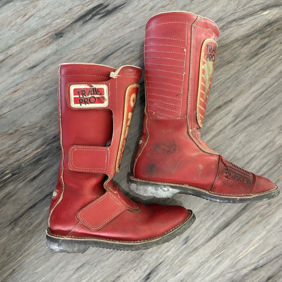 O'Neal Trail Pro Red Motocross Boots Men's VTG Retro 10 Leather Fair Cond Enduro - Picture 1 of 16
